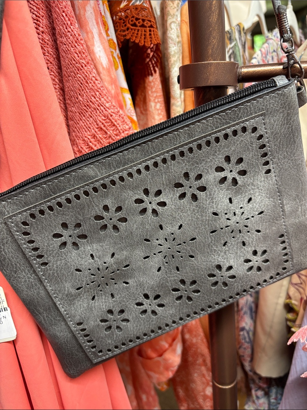 Grey  Laser-Cut Wristlet Clutch/crossbody